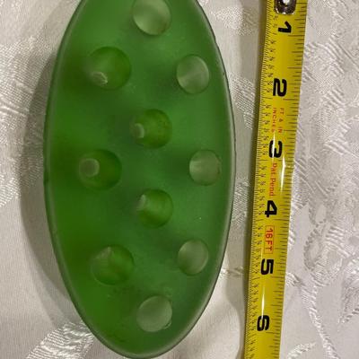 Satin uranium glass flower frog