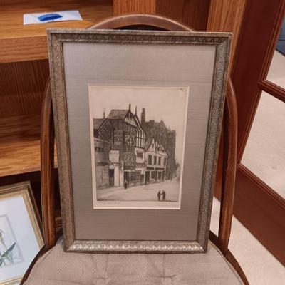 OLD ETCHING TITLED "OLD MARKET STREET" PURCHASED IN ENGLAND