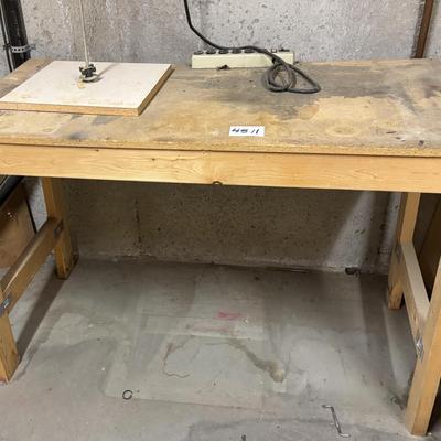 Wood Table with Electrical Strip