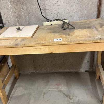 Wood Table with Electrical Strip