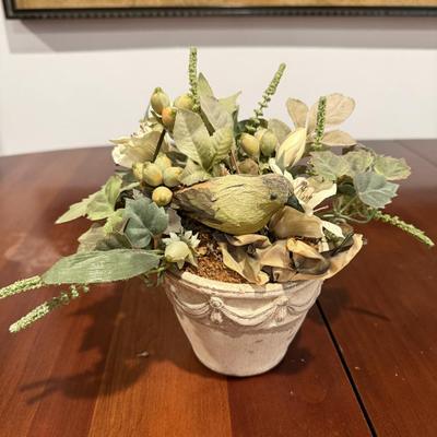 Bird faux floral arrangement