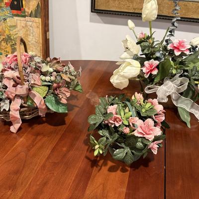 Three beautiful pink faux floral arrangements