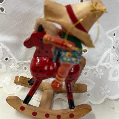 Lot of 2 Vintage Wooden Cowboy and Cowgirl on Horse