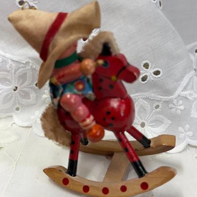 Lot of 2 Vintage Wooden Cowboy and Cowgirl on Horse