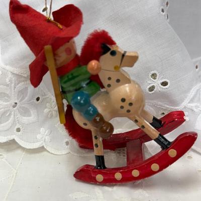 Lot of 2 Vintage Wooden Cowboy and Cowgirl on Horse