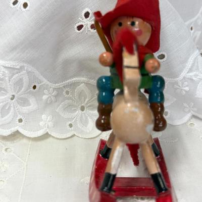 Lot of 2 Vintage Wooden Cowboy and Cowgirl on Horse