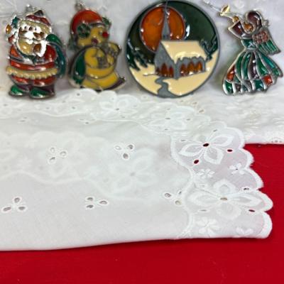Vtg Russ Berrie Holiday faux stain glas ornament lot of 4