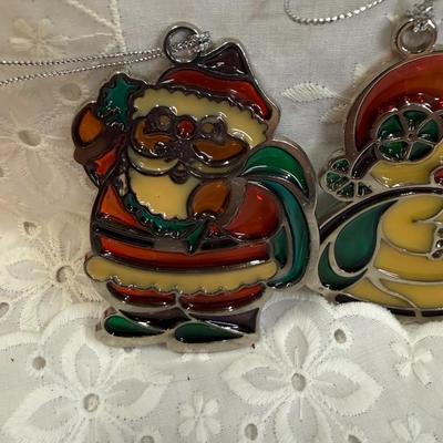 Vtg Russ Berrie Holiday faux stain glas ornament lot of 4