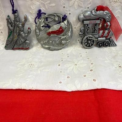 Lot of 3 Pewter Tone Christmas ornaments