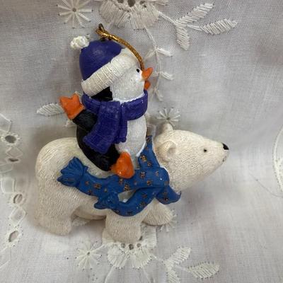Christmas Ornaments Polar Bears Snowman Penguin 3” Set of 2