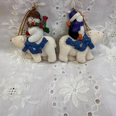 Christmas Ornaments Polar Bears Snowman Penguin 3” Set of 2