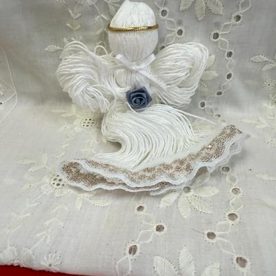 Vtg lot of 5 embroidery floss and lace ornament