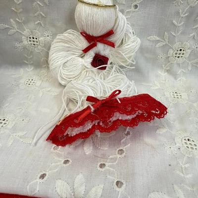 Vtg lot of 5 embroidery floss and lace ornament