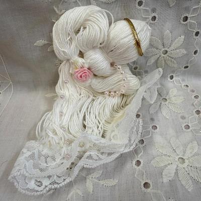 Vtg lot of 5 embroidery floss and lace ornament