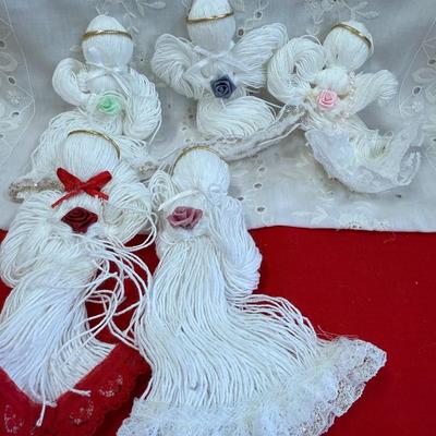 Vtg lot of 5 embroidery floss and lace ornament
