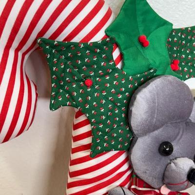 Vtg 80s Large Candy Cane Mouse Plush Decor Wall Door Hanging