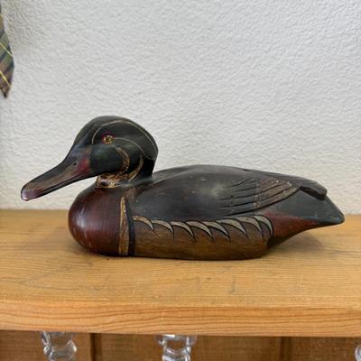 Unique Vintage Hand Carved & Painted Wood Duck