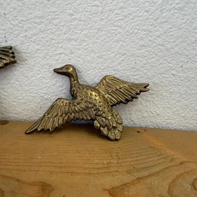 Vintage Brass Flying Ducks Wall Decor Art Lot of 3 Hunting Cabin 