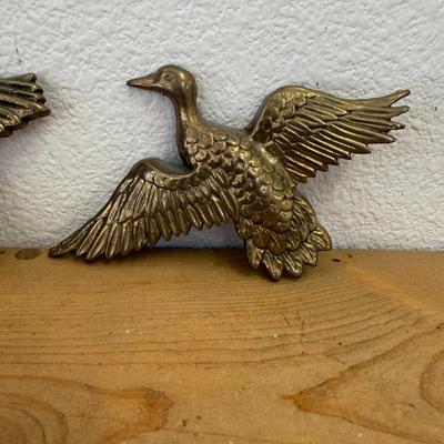 Vintage Brass Flying Ducks Wall Decor Art Lot of 3 Hunting Cabin 