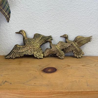 Vintage Brass Flying Ducks Wall Decor Art Lot of 3 Hunting Cabin 