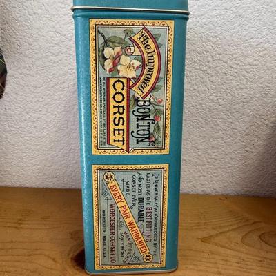 Decorative Repro Tin Canister The Improved Bon Ton Corset Worcester Corset Co