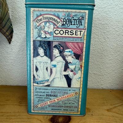 Decorative Repro Tin Canister The Improved Bon Ton Corset Worcester Corset Co