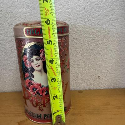 Vtg Highly Perfumed Poppy Talcum Powder tin, Art Nouveau flowers,