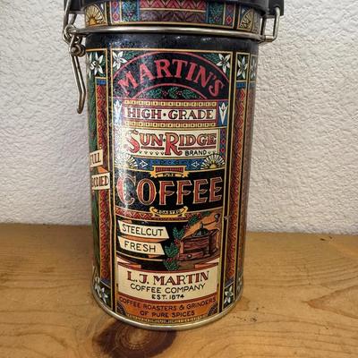 Martin’s High Grade SunRidge Coffee Canister, Metal Tin with Hinged Lid