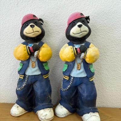 Pair of hip hop black bear statue
