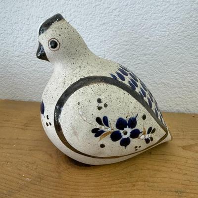 Vintage Mexican Tonala Pottery Folk Art Bird Quail Figurine Signed 5 1/2"