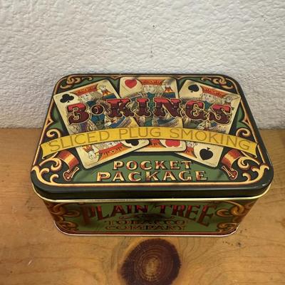 ORIGINAL VINTAGE 3 KINGS SLICED PLUG TOBACCO TIN BOX POCKET PACKAGE PLAIN TREE