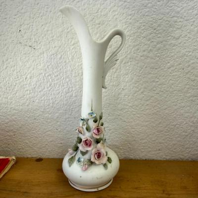 Vintage Lefton China Hand Painted Bud Vase Pitcher 3-D Floral Design 