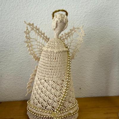 Vintage 10" Crochet Lace Angel Christmas Tree Topper Handmade Starched 