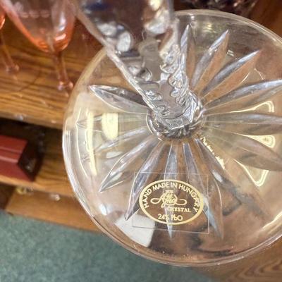 Set of 3 Set Tall Vintage Bohemian Czech Cut to Clear Colored Crystal Wine Glasses/Hocks/Stems In Four Colors, Hand Cut