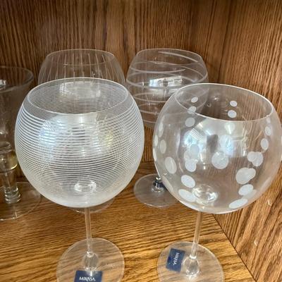 MIKASA CLEAR CRYSTAL CHEERS BALLOON WINE GLASSES 9 1/8". Set of 6 Etched