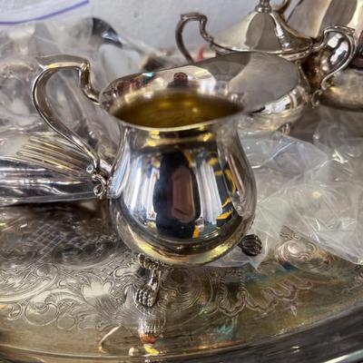 Vintage Silver Plated Coffee Pot Teapot and Silver w. silverware