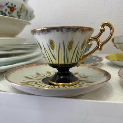 Vintage Wales Japan Atomic Wheat Pedestal Teacup and Saucer Tea Cup