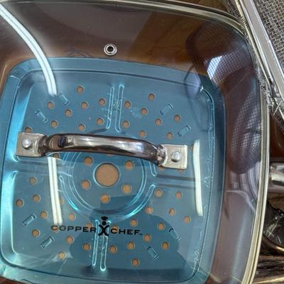 Copper Chef Pan Set 6.7qt. Casserole Pan Glass Lid Panini Press Baske
