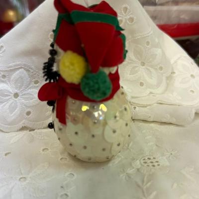 Vintage Set/2 Sequin and Bead Snowman Christmas Ornaments