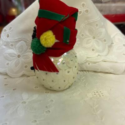 Vintage Set/2 Sequin and Bead Snowman Christmas Ornaments