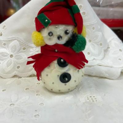 Vintage Set/2 Sequin and Bead Snowman Christmas Ornaments