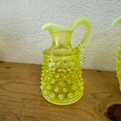 Fenton Vaseline Glass Hobnail Condiment Bottle 