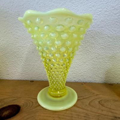 Uranium Fenton Vaseline Glass Opalescent Hobnail Vase