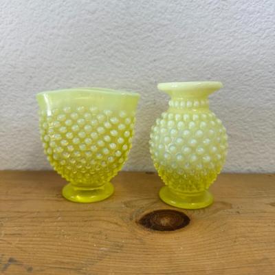 Petite Vintage Yellow Fenton Glass Hobnail Vase