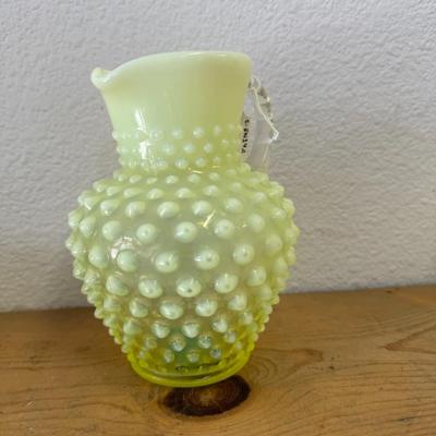 Vintage Fenton Vaseline Opalescent Hobnail Uranium Glass Vase