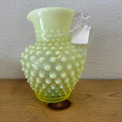 Vintage Fenton Vaseline Opalescent Hobnail Uranium Glass Vase