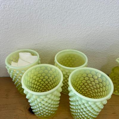 Set of 4 Vintage Fenton Vaseline Hobnail Glass Tumbler Cup Uranium Glass Lover Antiques and Vintage