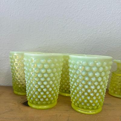 Set of 4 Vintage Fenton Vaseline Hobnail Glass Tumbler Cup Uranium Glass Lover Antiques and Vintage