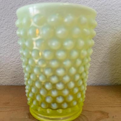 Set of 4 Vintage Fenton Vaseline Hobnail Glass Tumbler Cup Uranium Glass Lover Antiques and Vintage