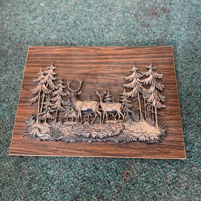 RETRO STAG,Deer in Forest/Woods Mid Century Metal and Wood Veneer Wall Plaque 3D.Vintage Mid Century Wall Plaque with Deer & Duck
